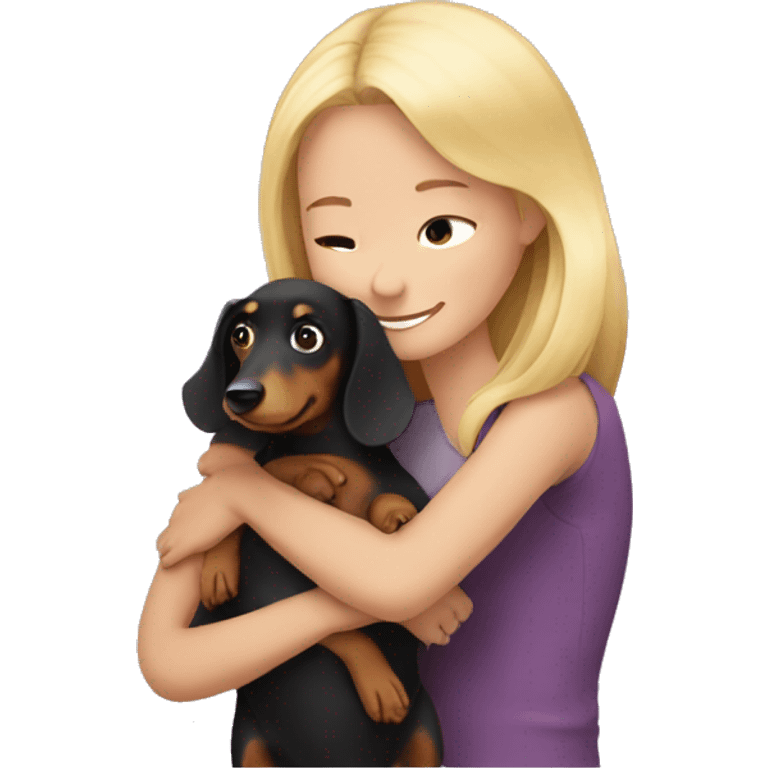 blonde girl hugging a dachshund emoji