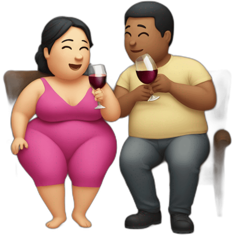 overweight couple drinking wine emoji