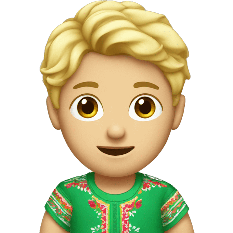 A blonde boy wearing a cute mexican shirt emoji