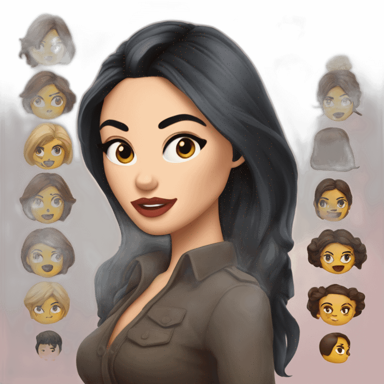 Crea un avatar con rasgos faciales similares a Megan fox con ojos marrones claro, cabello marrón claro largo y liso y un lunar pequeño en la esquina inferior derecha del labio cerca al menton emoji