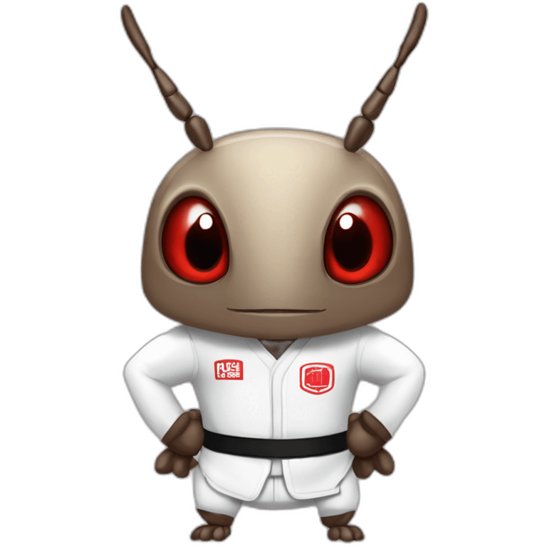 cockroach with jiu-jitsu outfit, black belt and red eyes looking forward emoji