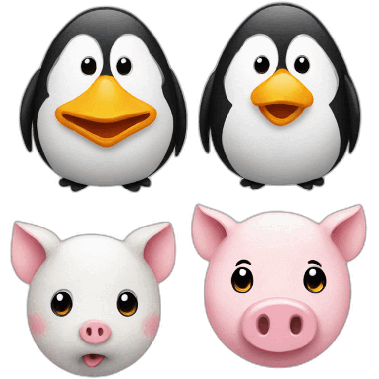 penguin and two pigs emoji