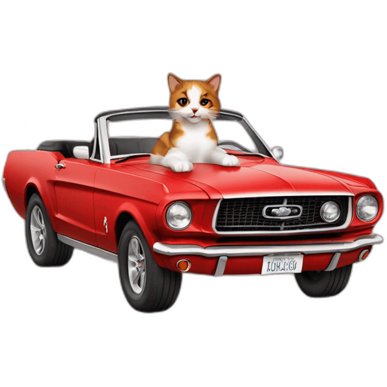 very cool calico cat riding a convertible red mustang emoji