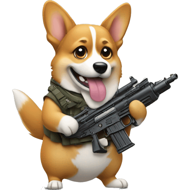 Corgi holding a machine gun emoji