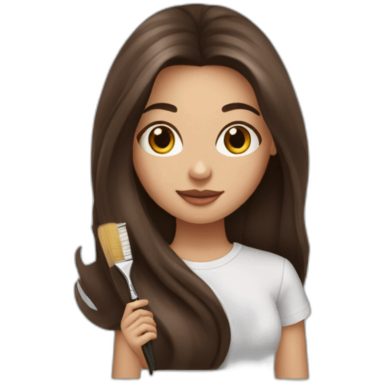 Girl with long chocolate hair with a brush and makeup emoji