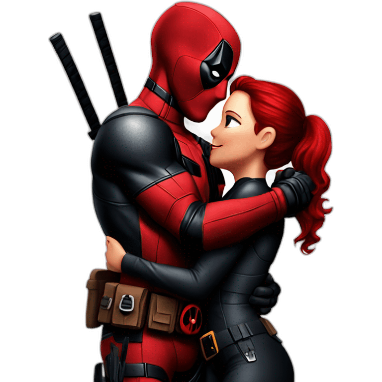 Deadpool hugging to black widow emoji