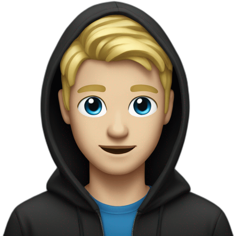 Blond man with blue eyes with a black hood emoji