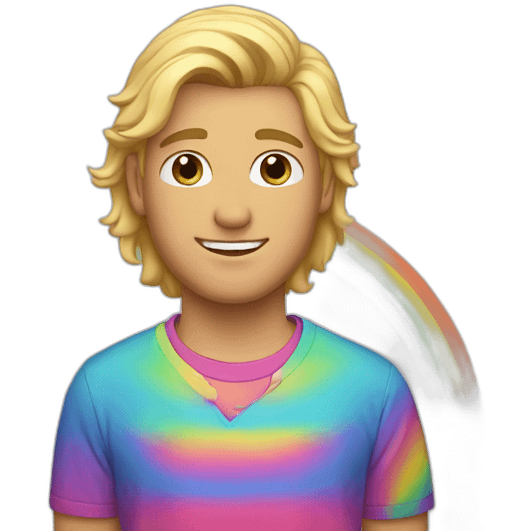 Blonde guy with rainbow shirt emoji