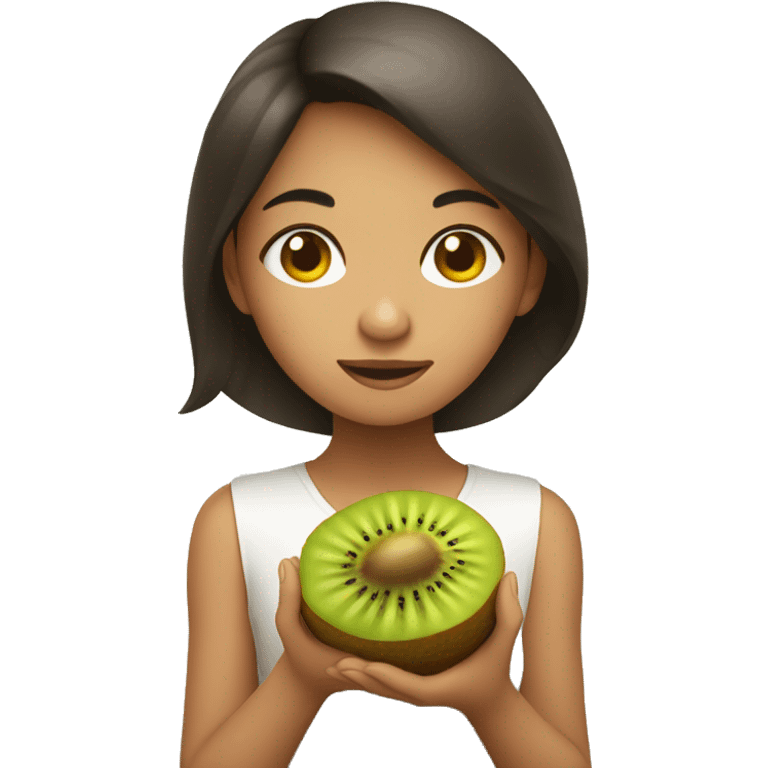 philipino girl holding a kiwi emoji