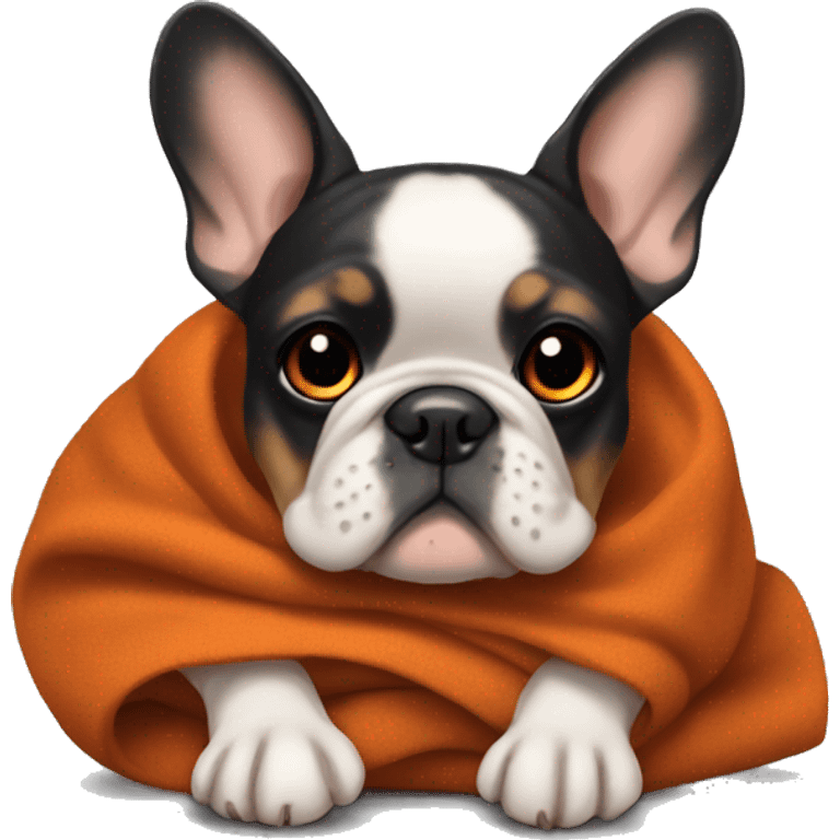 Black and tan frenchie with burnt orange blanket  emoji