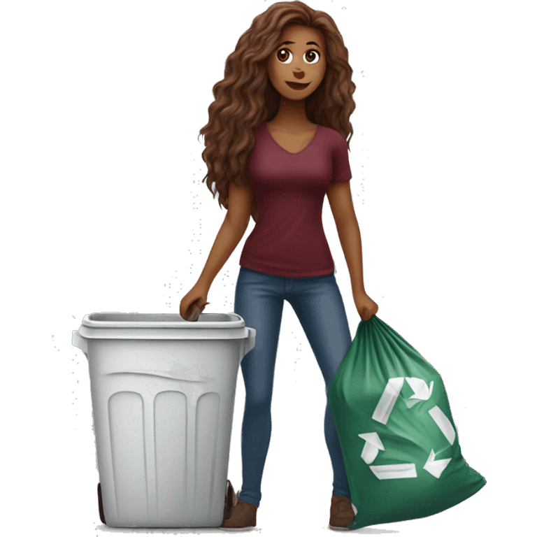 Beautiful burgundy long haired woman taking out the trash emoji