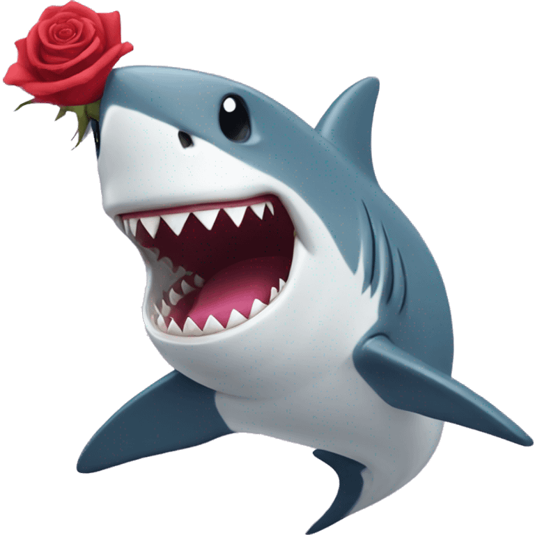 Flirty shark with rose in its mouth emoji