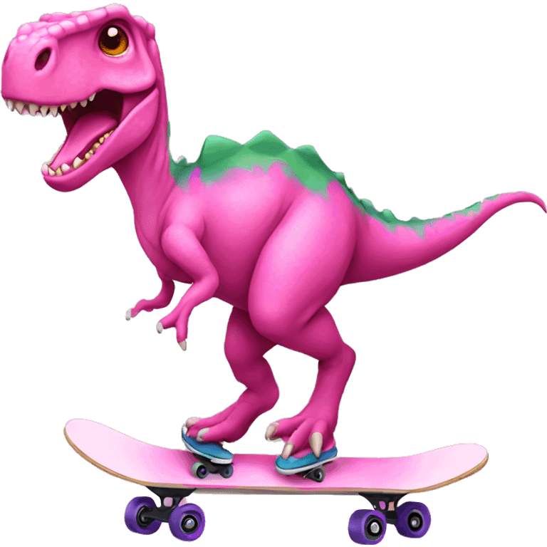 Dinosaur wearing a pink bow skateboarding  emoji