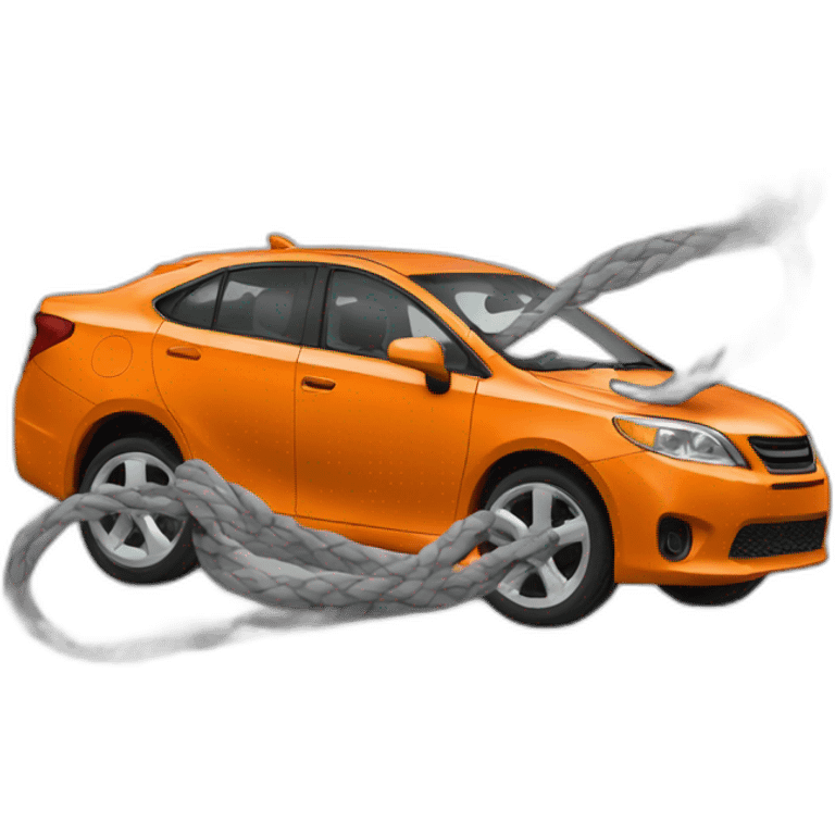 All Orange car entangled with all grey cat emoji