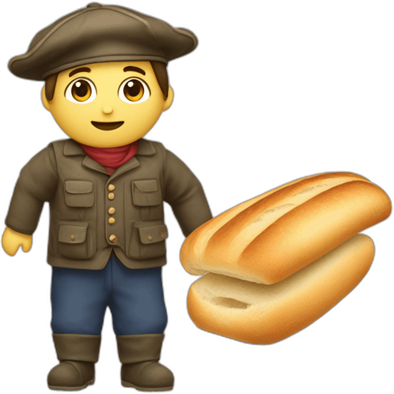 Français avec un béret une marinière et une baguette de pain emoji