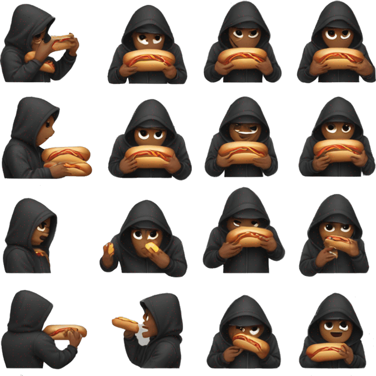 black hoodie male portrait eating hot dog emoji