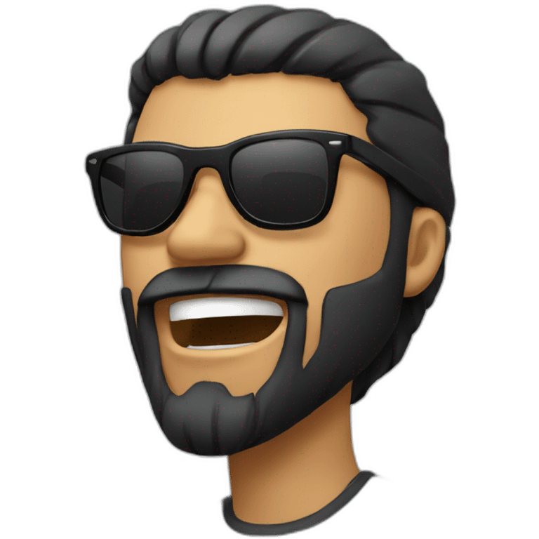 black haired man with a beard and sunglasses yelling emoji