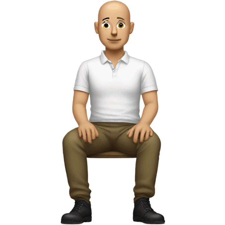 Bald man white sitting with legs crossed, effeminate  emoji