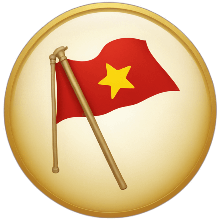 Flag with a red background and a golden Hammer and a golden circle with a golden star on the top emoji