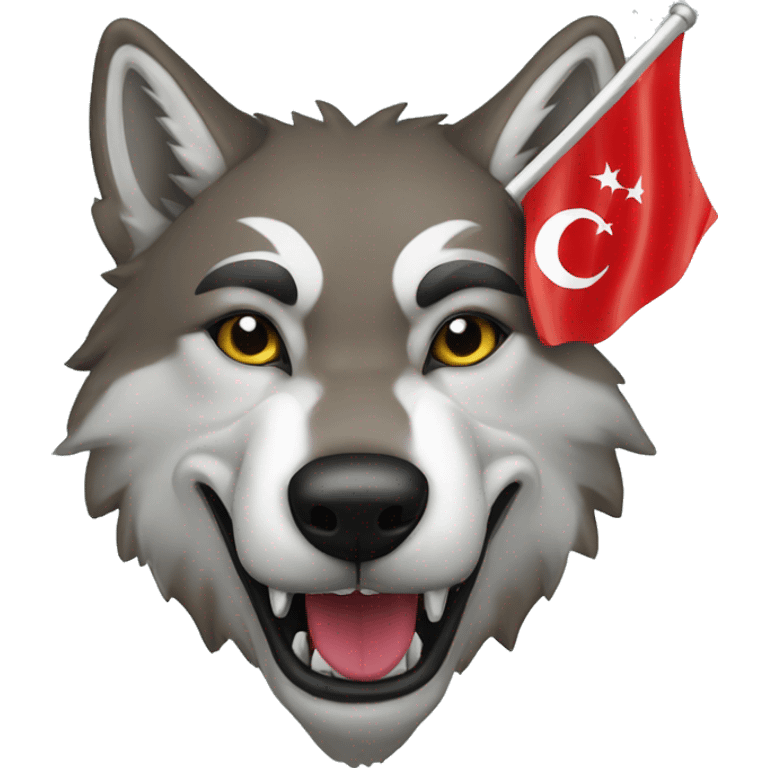 a wolf with a mask and a flag of Türkiye emoji