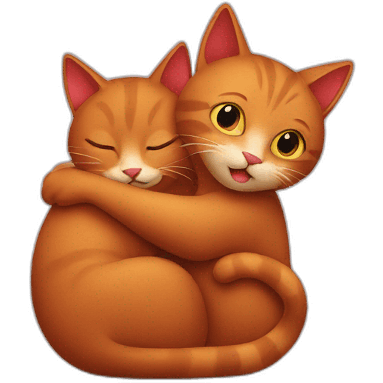 brown cat hugs a red cat emoji