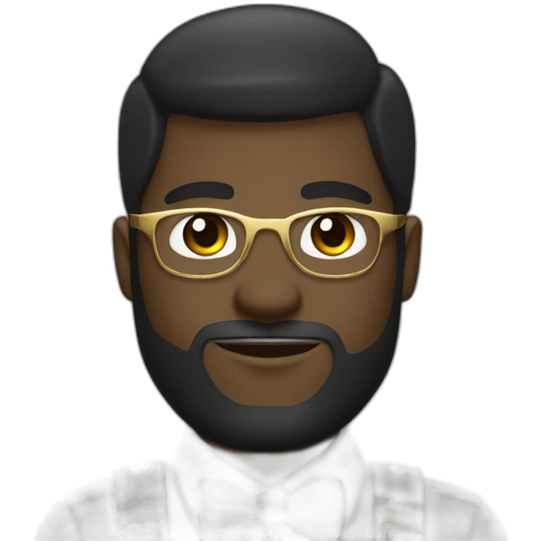 black soldier with beard, part in hair, white collared shirt, bow tie, gold glasses, bulletproof vest  emoji