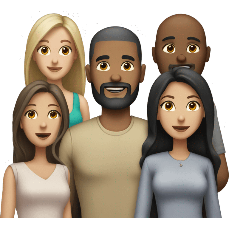 1 brown bald guy with beard and 3 women with long black hair emoji