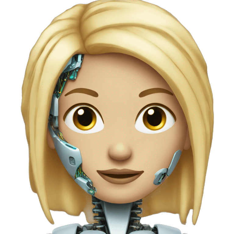 Head of female cyborg with blonde hair and circuits emoji