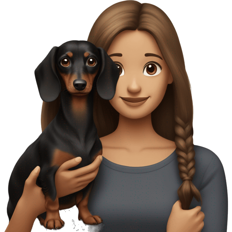 Long-haired black dachshund with brown-haired girl emoji