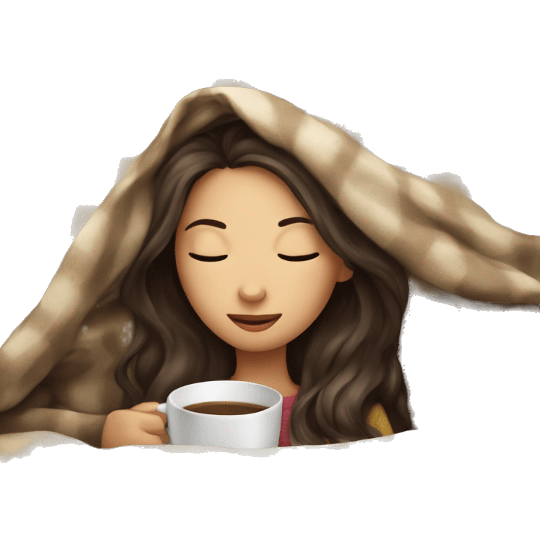 girl brunette inside a blanket sipping coffee eyes closed emoji