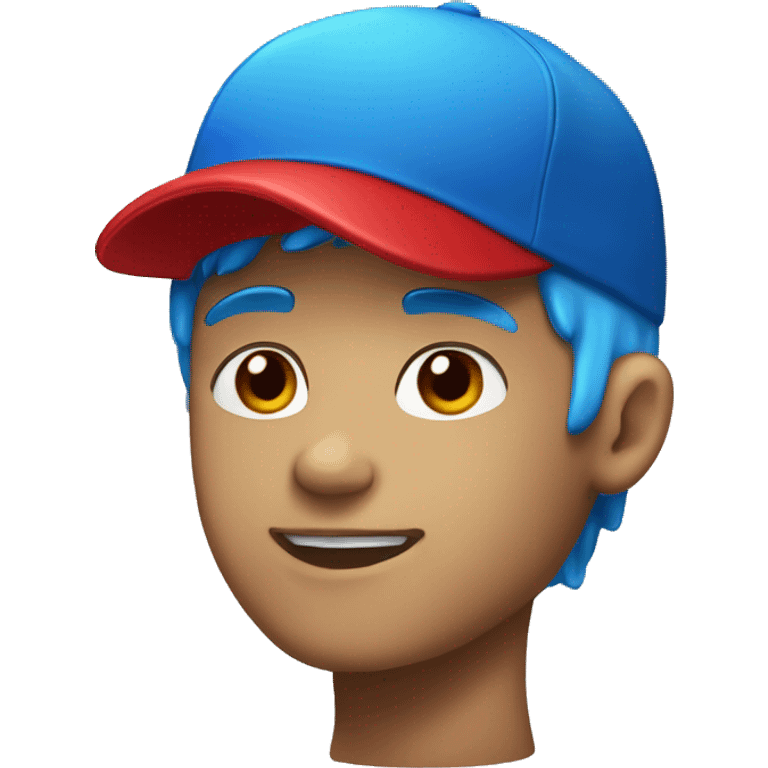 A Light skin boy head with blue hair and red cap emoji