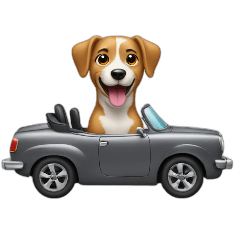 dog driving a convertible car with open mouth emoji