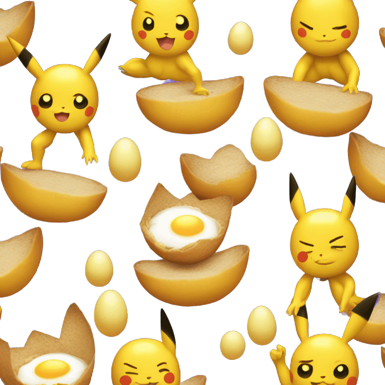 Pikachu serving sunny side up eggs to bodybuilder emoji