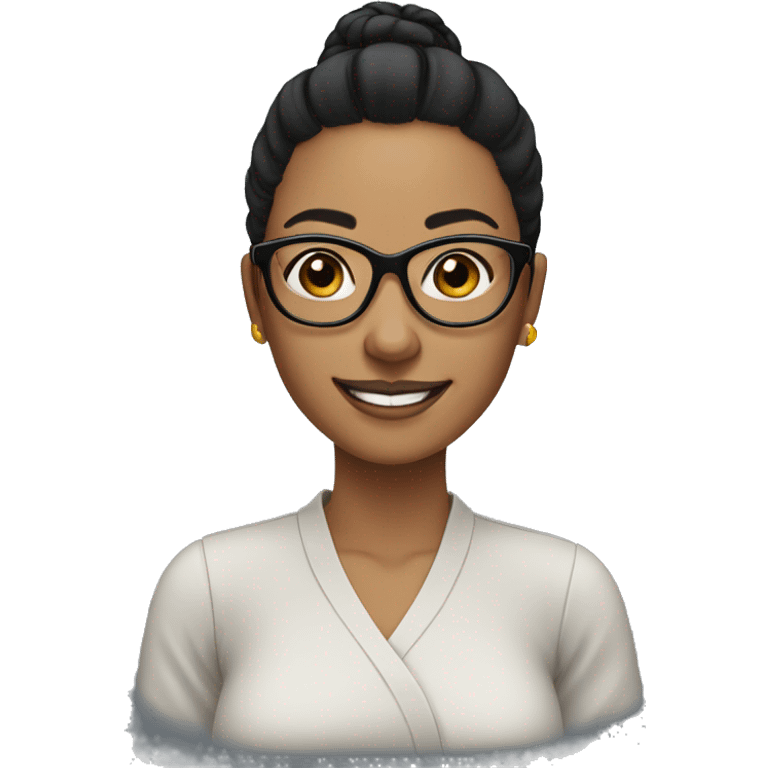 woman-black hair-bun-with glasses white-smile emoji