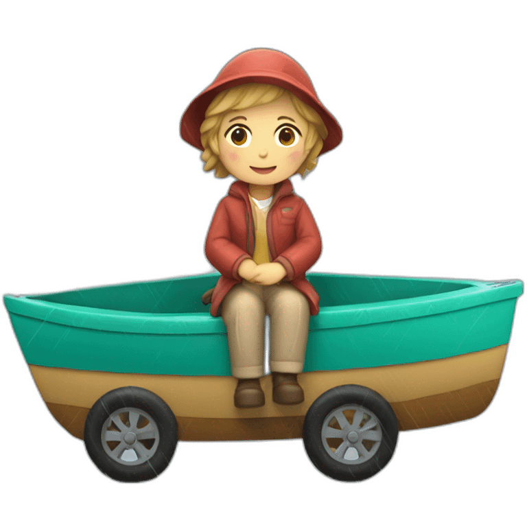 Anne, Igo, en voiture avec de la pluie et un bateau emoji