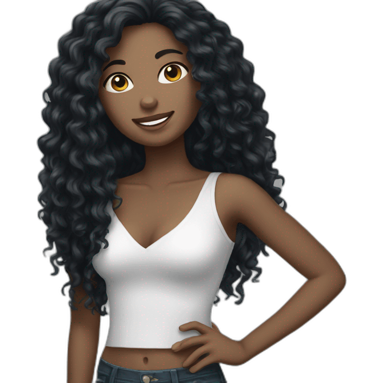 curly black long hair white woman emoji