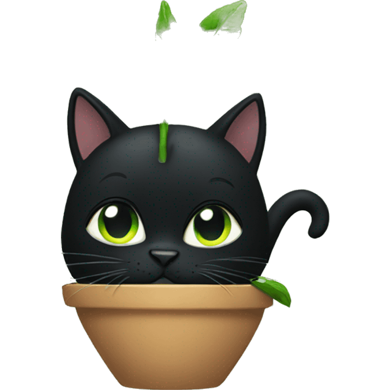 black cat eating a plant emoji