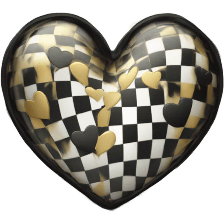 checkered black and white heart with gold trim  emoji