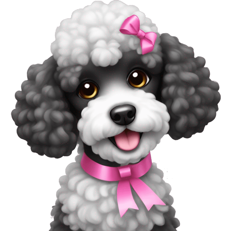 black and white poodle with pink clip ribbon emoji