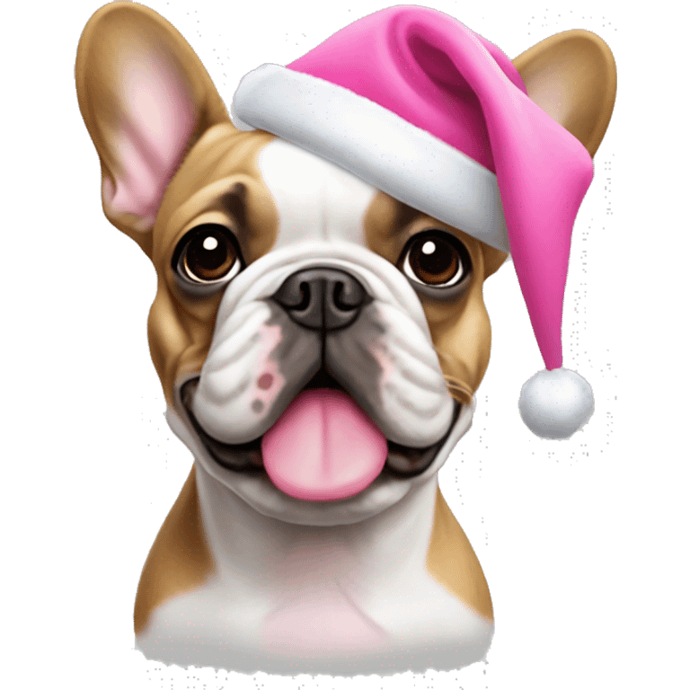 french bulldog with pink christmas hat emoji