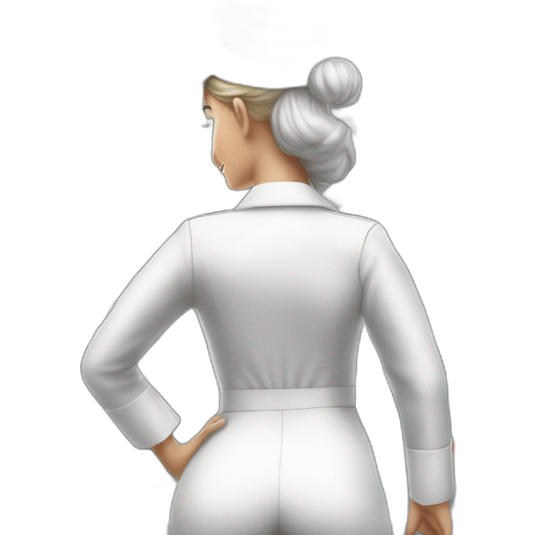 hyper-realistig drawing nurse in tight uniform perfect bum reaching top of shelf emoji