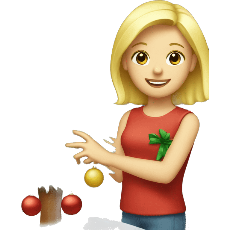 Blond Girl decorating a Christmas tree emoji