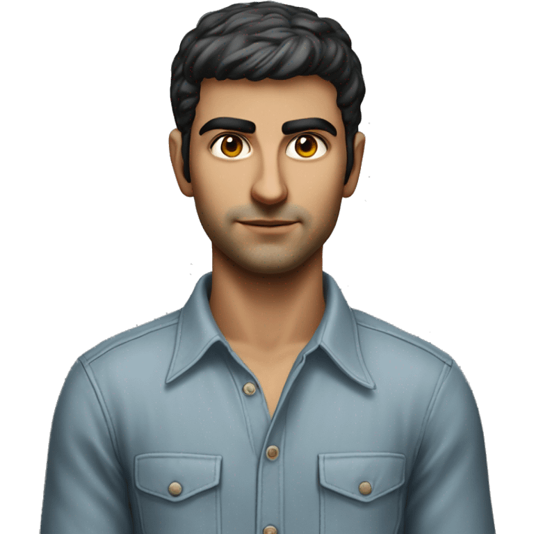 guy 20 years old iranian in 1970 photorealistic serious emoji