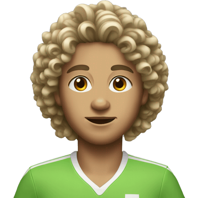 White Tennis player with curly wavy hair and slight freckles emoji