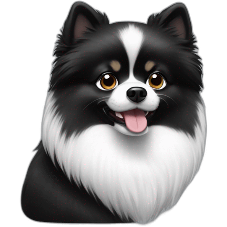 Black and white Pomeranian dog emoji