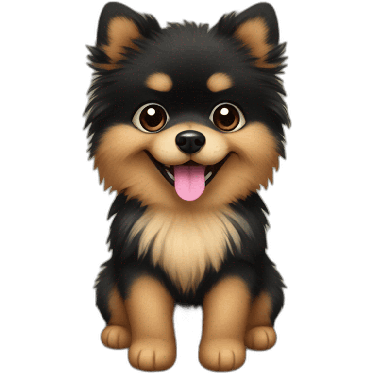 smiling black and tan fluffy pomeranian emoji