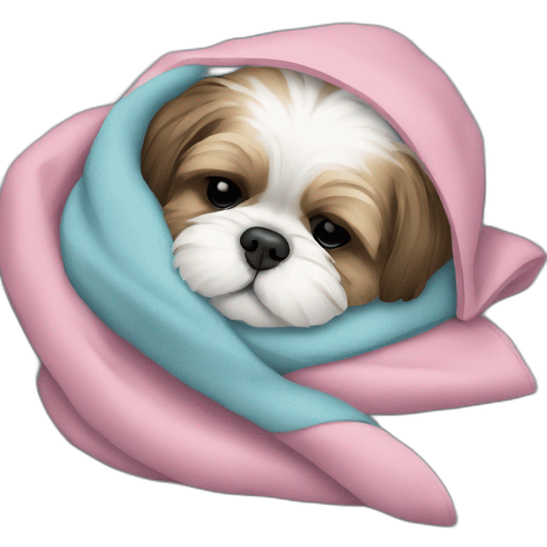 Sleeping shih tzu snuggling with blanket emoji