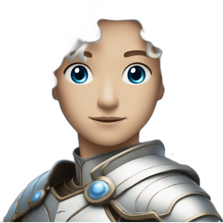 white androgynous guy white long curly hair armor blue eyes emoji