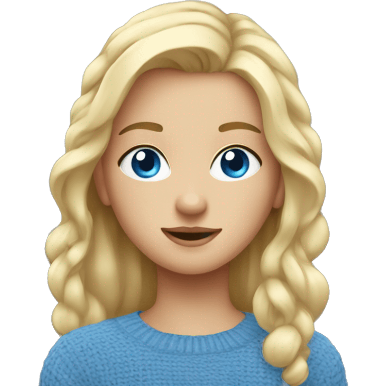 blue eyes blonde shor hair girl blue sweater emoji