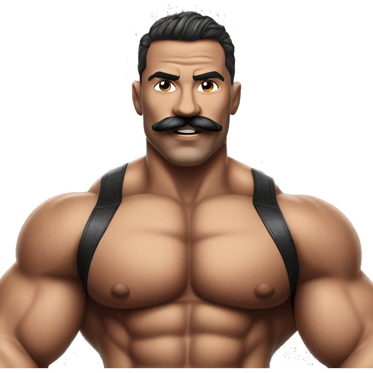 Muscular gay bodybuilder with mustache bikini realistic emoji